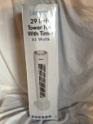 29 Inch tower FAN with Timer_ RRP  £29.99_Customer return_Boxed_Unchecked. NO VAT ON THIS ITEM__