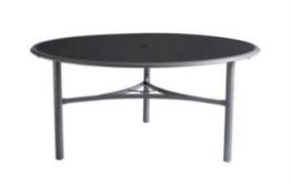 Seattle Round 6 seater table - Black glass top - opened and checked, slight dent in rim