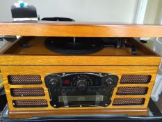 Wooden Retro Turntable with SD Card-  RRP  £159.99_ 3 Speed Turntable (33/45 and 78), AM/FM Radio CD