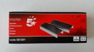 120 boxes of SIZE 19 1/4 STAPLES 5 Star Branded. Each box contains 5000 staples
