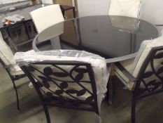 7 piece patio set, 6 x leaf design stacking chairs, 1x round table 1500mm diameter