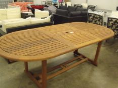 large oval hardwood patio table size 7ft 6in long x 3ft 4in wide