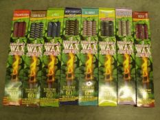 9 boxes of fragrant wax torches for outside use. 3 torches in each box making a total of 51 torches.