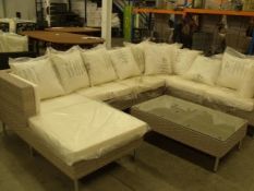 Large Corner Sofa Set with Day Bed Multi Beige PU Rattan with tempered glass top coffee table