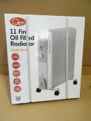 1 x Quest 11 Fin Oil Filled Radiator 2500 Watts. 3 Heat Settings, Adjustable thermostat, safety tilt