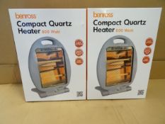 2 x Benross Compact Quartz Heater. 800 Watt. 2 Heat Setings, safety tilt cut out, carry handle. High