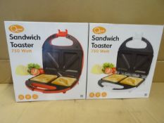 2 x Quest Sandwich Toaster 750 Watt. Non stick plates, skid proof feet, cool touch housing. Very