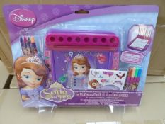 12 x Disney Sofia The First. Deluxe Roll & Go Art Desk Set. Contains: 1 x Roll & Go art desk, 1 x