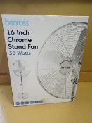 1 x Benross 16 Inch Chrome Fan 50 Watt. Easy to assemble, 3 speed control, adjustable height,