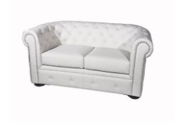 Brand New & Boxed 2 Seater Chesterfield Matt White Faux Leather Upholstery Great Quality size