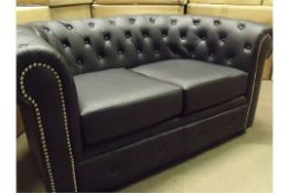 Brand New & Boxed 2 Seater Chesterfield Matt Black Faux Leather Upholstery Great Quality size