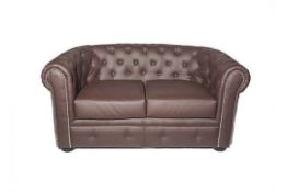 Brand New & Boxed 2 Seater Chesterfield Matt Brown Faux Leather Upholstery Great Quality size