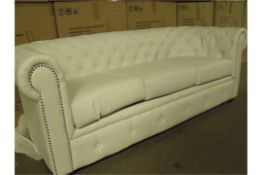 Brand New & Boxed 3 Seater Chesterfield Matt White Faux Leather Upholstery Great Quality size