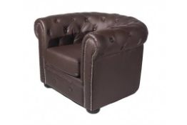 Brand New & Boxed Single Seater Chesterfield Matt Brown Faux Leather Upholstery Great Quality size