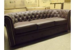 Brand New & Boxed 3 Seater Chesterfield Matt Brown Faux Leather Upholstery Great Quality size