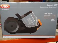 1 x Vax Impact 302 Bagless Cylinder Vacuum cleaner. Single cyclonic technology, lightweight to