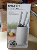 1 x Salter 4 Piece Knife Block Set. Stainless steel knife set include: chef knife, bread knife,