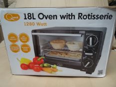 1 x Quest 18L Oven with Rotisserie. Auto Shut off, 60 minute timer, tempered glass door, stainless