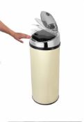 Morphy Richards CREAM 42L Round Sensor Bin. Stainless steel waste bin with a sensor activated lid