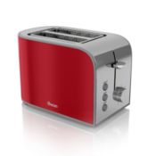 BRAND NEW AND BOXED - SWAN RED RETRO VINTAGE 800 WATT 2 SLICE STAINLESS STEEL ELECTRIC TOASTER