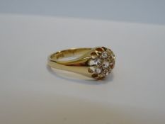 18 Carat Yellow Gold Cluster Ring. Comprising of 7 x Clear Stones. Weighing: 3.5G, Beautiful stand