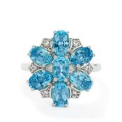 A Stunning Beautifully Cut 7 x Swiss Blue Topaz & White Brazilian Topaz silver ring,