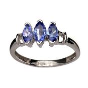 3 x Violet Blue Marquise Cut Tanzanite Gemstones And Platinum Over Sterling ring, size M-N

Gemval