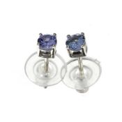 0.51 carat Violet Blue Round Cut Tanzanite  And Platinum Over Silver Earrings, weight 0.50 grams