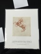 Mounted Lithographic print of drawing by Leonardo da Vinci entitled Studies of a Rearing Horse.,