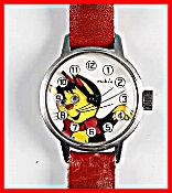 A Ruhla child's wristwatch c.1970's, the face having a cartoon cat design with Arabic numeral hourly