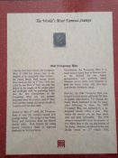 A rare and collectable 1840 Two- Penny Blue stamp, comes in presentation folder and certificate of