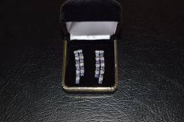 A Beautiful 22 x Violet Blue Oval Cut Tanzanite Gems = 4.07 carat & Platinum Over  Silver Earrings.