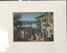 Mounted Lithographic print of painting by Marco Ricci entitled The Courtyard of a Country House,