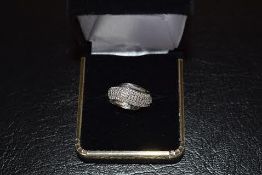 A Bling, Bling 120 Mixed Cut Diamonds = 0.43 carat And Rare Rhodium Over Silver Ring, size M-N,