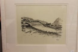 Pencil + Watercolour Of Landscape (Sir Kyffin Williams May 1908 - Sept 2006)