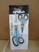 60 x Anika 2 Piece Scissor Sets. High quality durable design. RRP £4.99 Per Set, Total RRP Value £