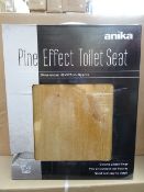5 x Anika Pine Effect Toilet Seats. Chrome Plated Hinge, Fits all standard size fixtures, quick