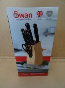 6 x Swan 8 Piece Magnus Knife Blocks. Each includes: 1 x High quality wooden block, 1 x chefs knife,