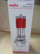 6 x Anika 5 Piece Utensil Sets. Includes: Utensil Caddy, 1 Slotted spool, 1 serving spoon, 1 slotted