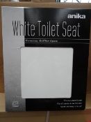 6 x Anika White Toilet Seats. Chrome Plated Hinge, Fits all standard size fixtures, quick and easy