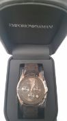 BRAND NEW EMPORIO ARMANI AR5891, LADIES CHRONOGRAPH WATCH, ROSE GOLD WITH BROWN RUBBER OVER STEEL