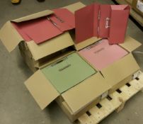 12 Boxes of ELBA SPRING POCKET FILES Each box contains 25 Extra Capacity Files. 2 Pink, 2 Green, 8