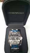 BRAND NEW EMPORIO ARMANI AR0680, GENTS CHRONOGRAPH WATCH, POLISHED STAINLESS STEEL BRACELET WITH