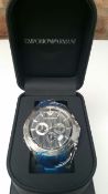 BRAND NEW EMPORIO ARMANI AR0636, GENTS CHRONOGRAPH WATCH, WITH POLISHED STAINLESS STEEL BRACELET AND