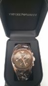 BRAND NEW EMPORIO ARMANI AR5890, GENTS SPORTIVO CHRONOGRAPH WATCH, ROSE GOLD WITH BROWN RUBBER