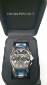 BRAND NEW EMPORIO ARMANI AR0673, GENTS CHRONOGRAPH WATCH, POLISHED STAINLESS STEEL BRACELET WITH A