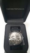 BRAND NEW EMPORIO ARMANI AR5889, GENTS SPORTIVO CHRONOGRAPH WATCH, BLACK RUBBER OVER STEEL STRAP,
