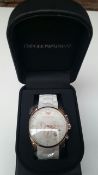 BRAND NEW EMPORIO ARMANI AR5919, GENTS SPORTIVO CHRONOGRAPH WATCH, ROSE GOLD WITH WHITE RUBBER