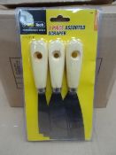 24 x Tool Tech 3 Piece Assorted Scraper Sets. 1 inch, 2 inch and 3 inch. Brand new and Packaged!