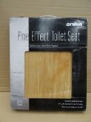 4 x Anika Toilet Seats. Includes 2 x Pine Effect, 1 x Mahogony Effect and 1 x White Gloss. Chrome